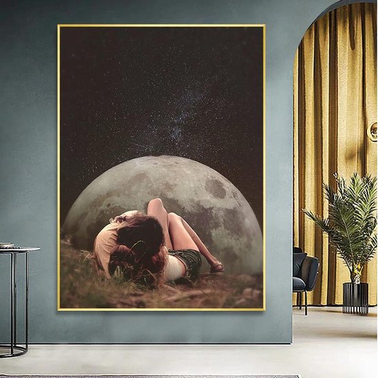 Allernieuwste Canvas Schilderij Universele Liefde - Romantisch - Poster - Maan -  60 x 90 cm - Kleur