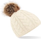 Muts met imitatie bont cream | winter | cable beanie pompom beanie | cream| koud | sneeuw | let it snow