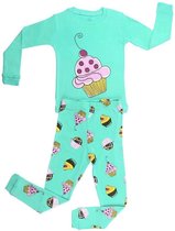 Elowel - Meisjes Pyjama 2 Delig, 100% Katoen, Comfortabel, Slim fit Broek | 2 Jaar | Green Ice Cream