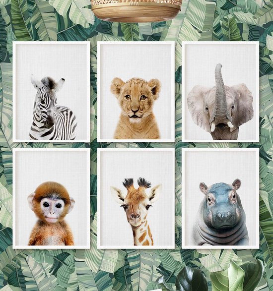 Chambre Bébé - Posters - Chambre Safari - Chambre Enfants - 6 Posters - Posters Animaux - Safari Décoration murale - Format A3 30x40 cm - Poster Chambre Bébé - Posters Enfants - Bébés Animaux