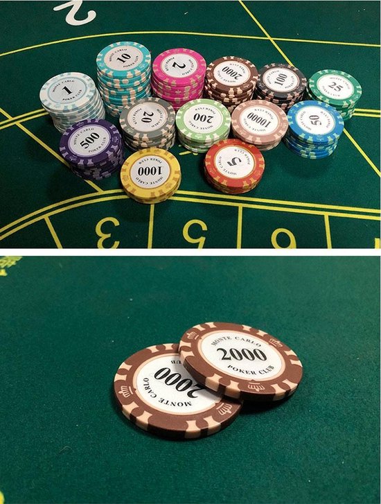 Thumbnail van een extra afbeelding van het spel 100 stuk Professionele Upscale Klei Casino Texas Poker Chips 14G waarde 1 tot 1000 met Chipstandaard