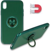 iPhone X & XS Hoesje Groen - Siliconen Back Cover met Ring Kickstand - Geschikt voor Magneet Houders