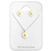 Madeliefjes ketting en oorbellen set zilver 925 - meisjes sieraad