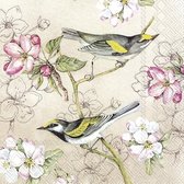 IHR - Birds symphony - 20 papieren lunch servetten - 33x33cm - Decoupage - Servettentechniek - Bloemen - Vogels