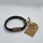 Stoere Heren Armband / Leer met stalensluiting aan de voorzijde / Handgemaakt / Armband Mannen / Cadeautjes / Cadeau voor mannen / Merk Puur. / Verzilverd/Nikkelvrij