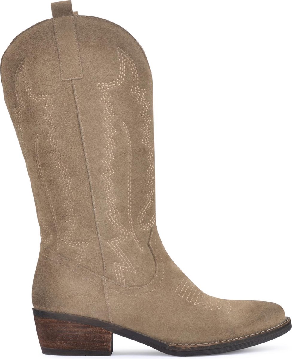 PS Poelman Bila High Dames Leren Su de Cowboy Western Laarzen - Bruin Beige Taupe - Maat 39