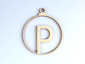 HOUTEN KERSTVERSIERING / WOODEN CHRISTMAS DECORATION - KERSTBAL / CHRISTMAS TREE BAUBLE - Letter P - 9cm - LICHT HOUT / NATURAL WOOD - HOUTEN HANGERS - KERSTBOOM - ALFABET / ALPHAB