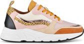 PS Poelman Carocel Dames Imitatie Leren Suède Runner Sneakers met Profielzool - Roze Cognac Multi - Maat 40