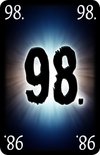 Kaart met het cijfer 98, omringd door 86'en, met een lichtflits.