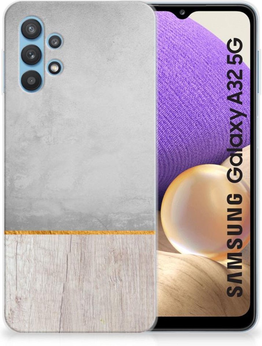 Samsung Galaxy A32 5G Bumper Hoesje Wood Concrete