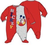 Disney Mickey Mouse boxpak / onesie  - rood/grijs -  velours katoen - maat 80 (12-18 maanden)