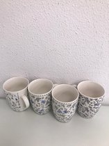 Mokken grijze en blauwe bloemetjes - 4 stuks