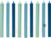 Cactula mooie dinerkaarsen 19,5 cm in 3 Trendy Kleuren 15 stuks | Blauw | Jade / Lichtblauw / Donkerblauw