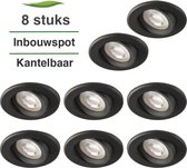 Lybardo LED inbouwspots - 8-pack - Spotjes inbouw - Rimini - Kantelbaar - Rond - Zand zwart