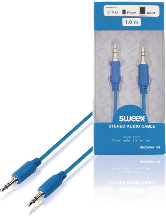 Sweex 3,5mm Jack stereo audio slim kabel - blauw - 1 meter