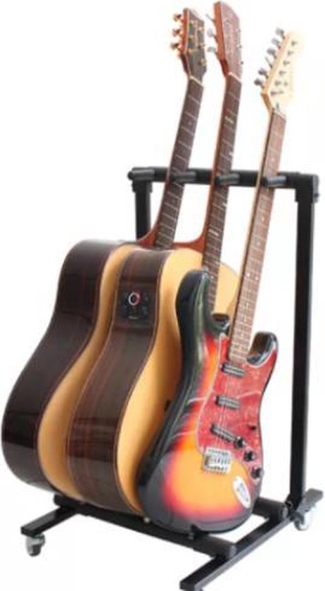 Metalen gitaarrek met wielen 42 * 50 * 75 cm voor drie gitaren - zwart |  bol.com