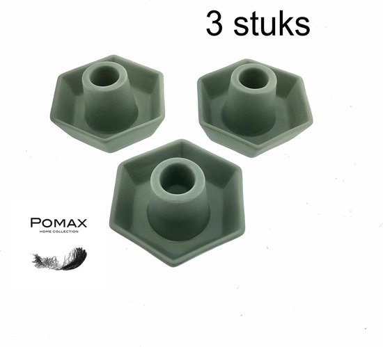 Pomax - kaarsenhouder - Kandelaar -  Kerst - Porselein - Grijs - 3 stuks - 10,2 x 9,1 x 5,2 cm