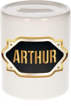 Arthur naam cadeau spaarpot met gouden embleem - kado verjaardag/ vaderdag/ pensioen/ geslaagd/ bedankt