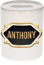 Anthony naam cadeau spaarpot met gouden embleem - kado verjaardag/ vaderdag/ pensioen/ geslaagd/ bedankt