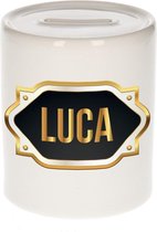 Luca naam cadeau spaarpot met gouden embleem - kado verjaardag/ vaderdag/ pensioen/ geslaagd/ bedankt