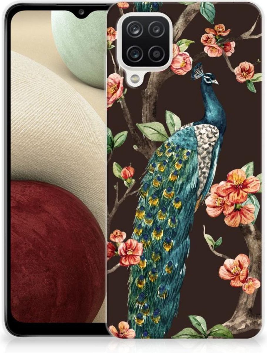 Samsung Galaxy A12 TPU Hoesje Pauw met Bloemen