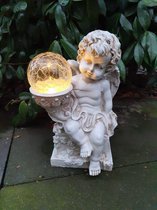 Engel assis - Led - Sphère lumineuse - XY 520 - Polystone - Décoration tombale - Statue - Statue d'ange - Avec piles