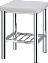 ESBADA badkamerkruk - douchekruk -  30 x 34 cm - 50 cm hoog - chroom met witte zitting - met legplateau - zeer stabiele kruk
