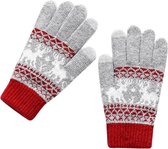 Gebreide Touchscreen handschoenen voor dames/tieners - Rood/Grijs met rendieren