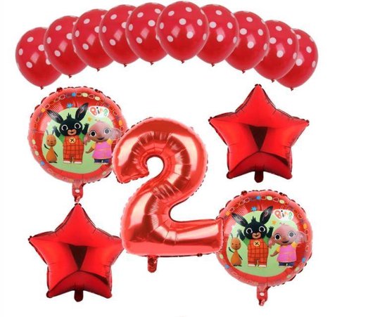 Bing Ballonnen - set van 15 - thema - verjaardag - folieballon - 2 jaar - grote ballon