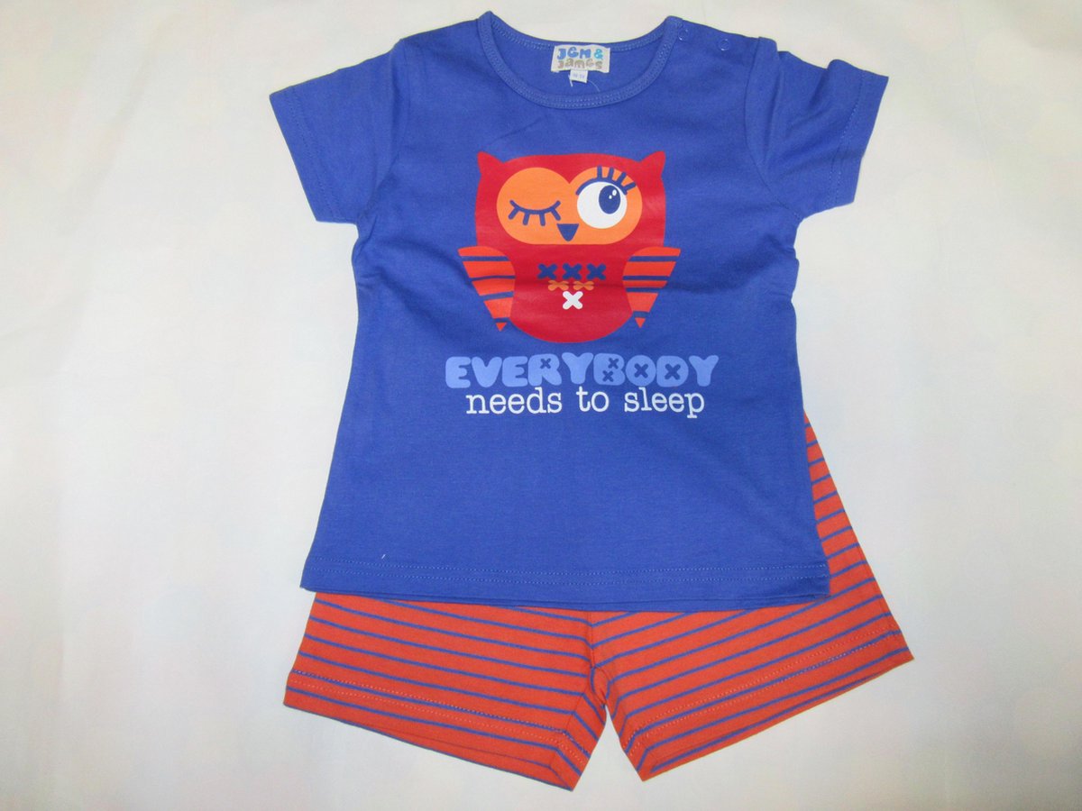 Wiplala Jen & James - Zomer pyjama - Meisje - Blauw/ orange - Uil , 6 jaar 116 blauw , orange