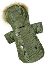 Honden Parka - Dog Force - Legergroen - Met Capuchon en Bontkraag - 30 cm