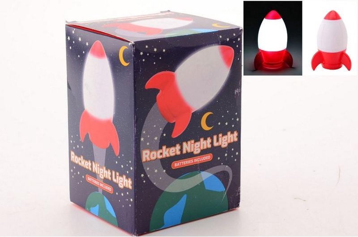 Johntoy Nachtlamp Raket Junior 14 Cm Rood/wit | bol.com