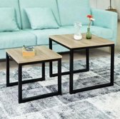 salontafel set van 2 industrieel - zwart metaal - hout - eiken - vierkant - landelijk - L&B Luxurys