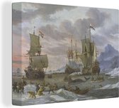 Canvas Schilderij Walvisvangst in de Poolzee - Abraham Storck - Vintage - Schilderij - Oude meesters - 80x60 cm - Wanddecoratie