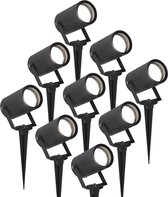 9x HOFTRONIC Spikey - Tuinspot voor buiten - LED - Zwart - 6000K Daglicht wit - Waterdicht - 5 Watt - 400 Lumen - 230V - Verwisselbare GU10 lamp - Prikspot met grondspies - Richtba