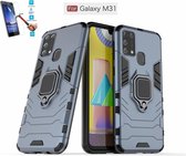Samsung Galaxy M31 Robuust Kickstand Shockproof Grijs Cover Case Hoesje - 1 x Tempered Glass Screenprotector ATBL