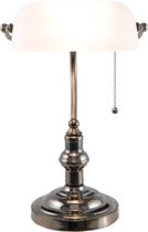 LumiLamp Bureaulamp Bankierslamp 27x23x42 cm Wit Ijzer Glas Tafellamp