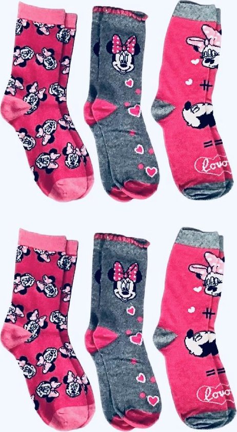 Disney Minnie Mouse sokken - 6 paar - fuchsia - maat 27/30
