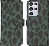 iMoshion Design Softcase Book Case Samsung Galaxy S21 Ultra hoesje - Green Leopard
