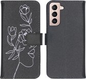 iMoshion Design Softcase Book Case Samsung Galaxy S21 hoesje - Woman Flower Black