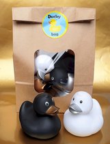 DUCKYbag zilver, wit, zwart & goud 4 badeenden