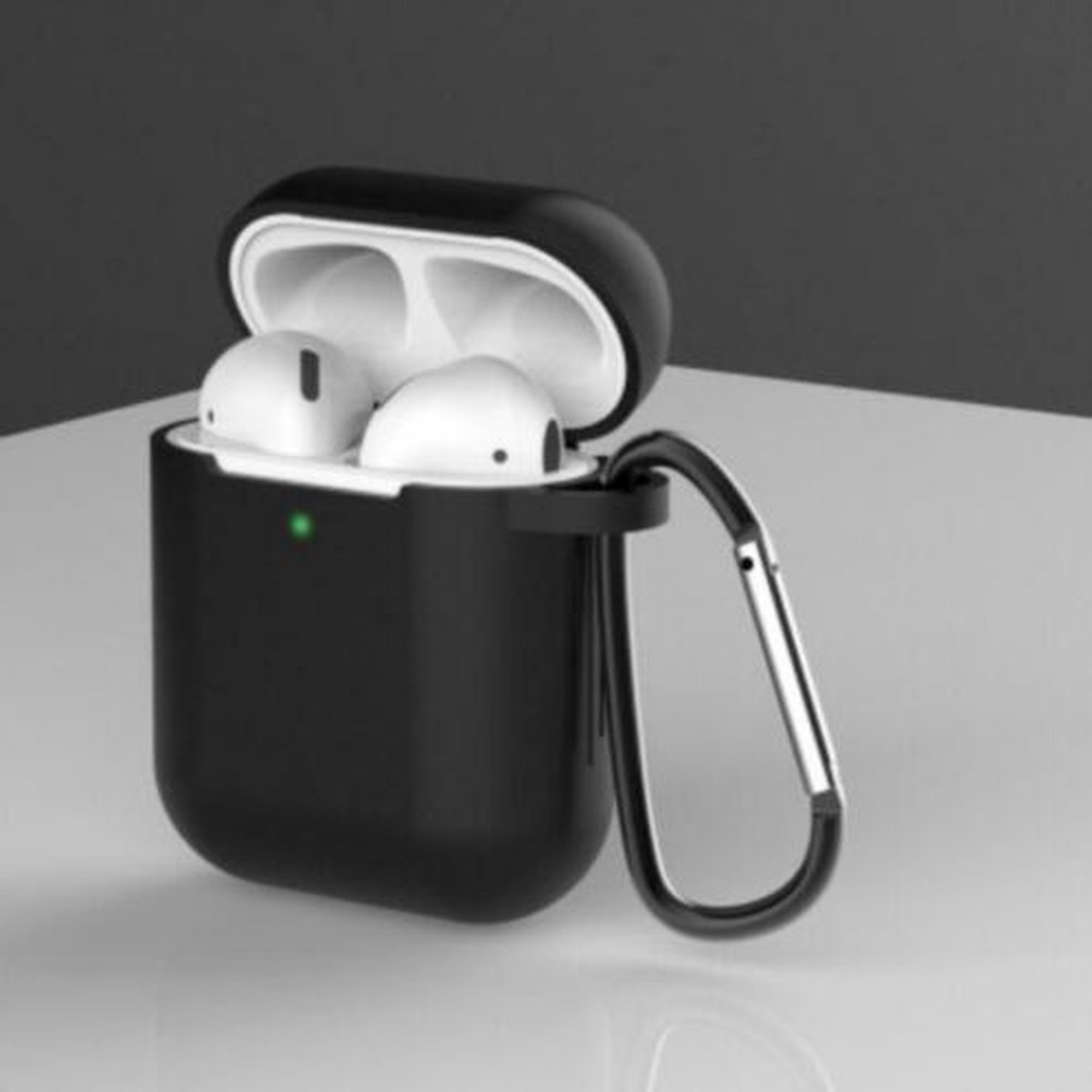 Apple AirPods 1/2 Hoesje + Clip in het Zwart - Siliconen - Case - Cover - Soft case
