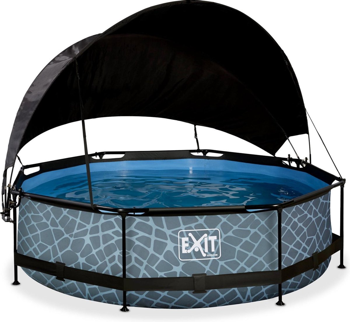 EXIT Stone Frame Zwembad ø300 - Opzetzwembad - met Filterpomp & Schaduwdoek - Rond - Grijs