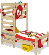 WICKEY Kinderbed, Eenpersoonsbed Crazy Octopus rood dekzeil, Houten bed 90 x 200 cm