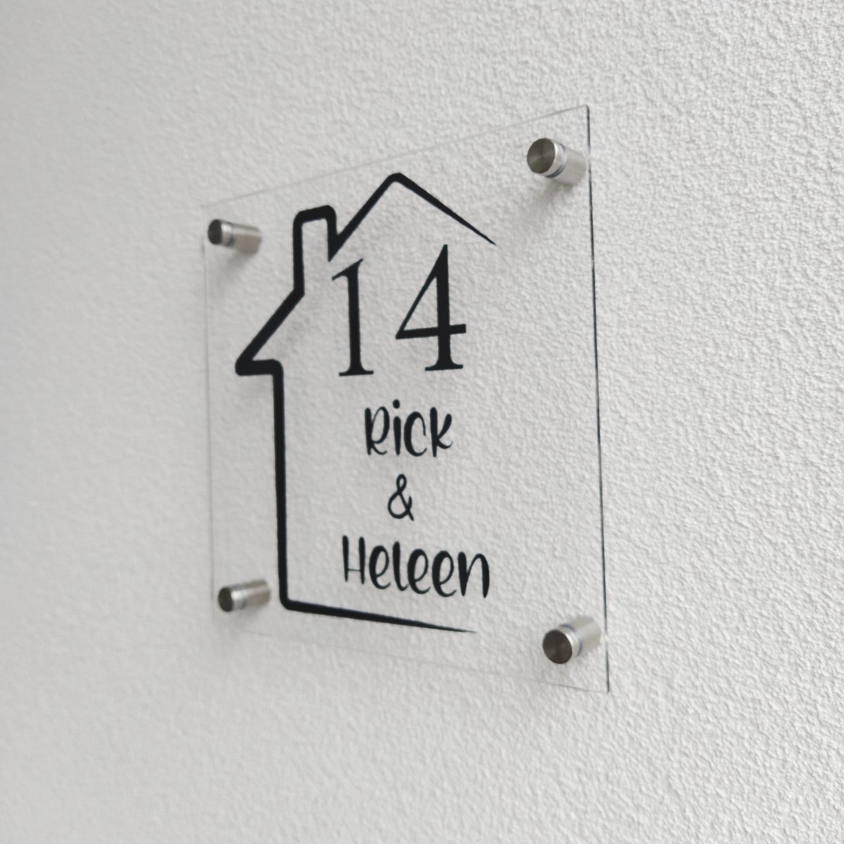 Naambord voordeur - Naambordje - naamplaat - huisnummer - zwart of transparant - 19,5 x 19,5 cm - plexiglas - Naambordje