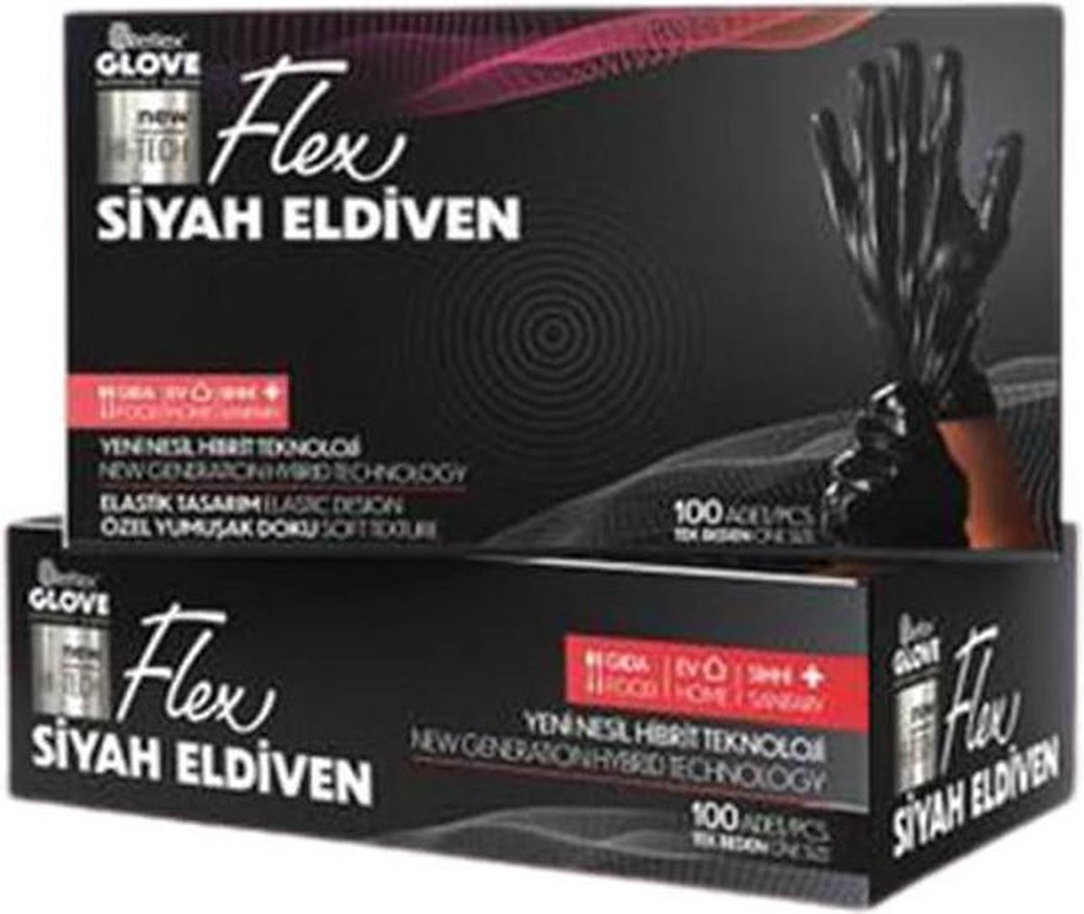 Reflex Glove Flex poedervrije handschoen Zwart Nieuwe generatie hybride technologie (5X100 stuks) |handschoenen wegwerp| handschoenen