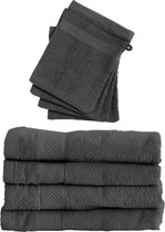Set 4x Handdoeken 50x100 + 4x Washandjes - Antraciet - Hotelkwaliteit