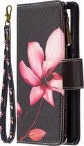 Samsung Galaxy A72 - Portemonnee met rits - book-case hoesje - ruimte voor 9 pasjes - Zwart bloemen