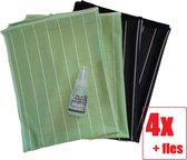 Bamboe Glasdoek - Glasdoeken - Microvezeldoek - Zeem - Droogdoek - Zeem - Ramendoek - Keukendoek - Wonderdoek - Streeploos schoonmaken - 4 STUKS groen-zwart + Relax Bamboe Concentr