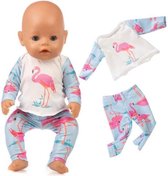 Poppenkleertjes - geschikt voor Baby Born - pyjama - flamingo - blauw, roze - slaapkleding - nachtkleding